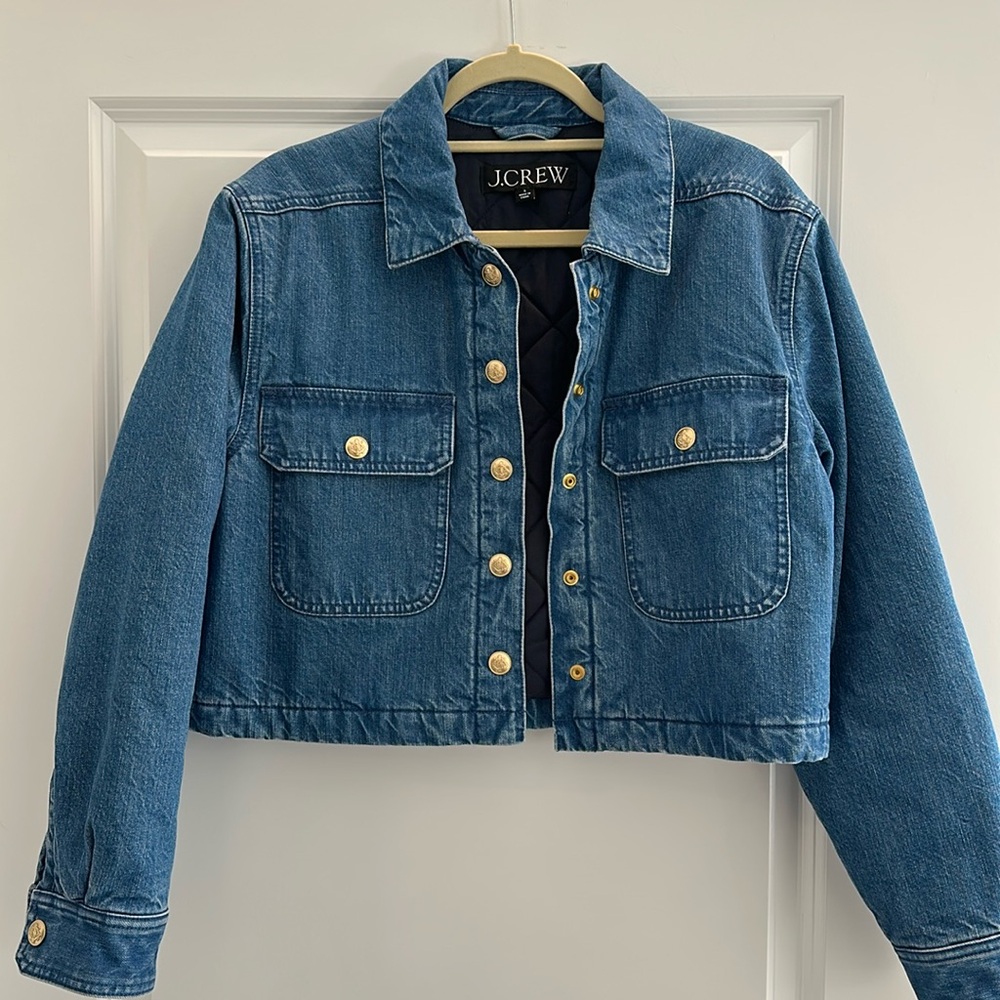 J.Crew cropped denim puffer jacket